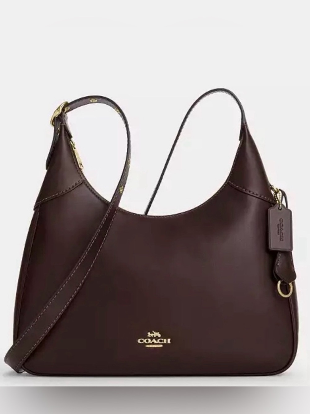 NWT Coach Dark Brown Smooth Leather Ella Shoulder Bag with Gold Hardware